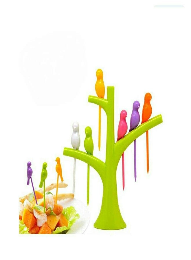 Kitchwish Creative Tree Shape Bird Fruit Fork Set - 6 Colorful Bird Forks with Stand for Snacks, Salad, and Fruits (Green) Set of 3 - Image 3